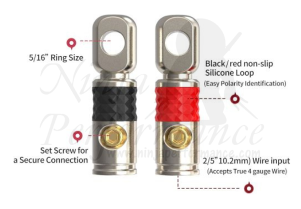 4 AWG Gauge 100% Copper Ring Set Screw Battery Connector Ring Terminals